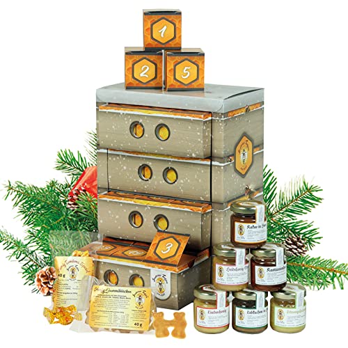 Honig-Adventskalender: 21 x Honig, Honigbonbons & Bienenwachskerze