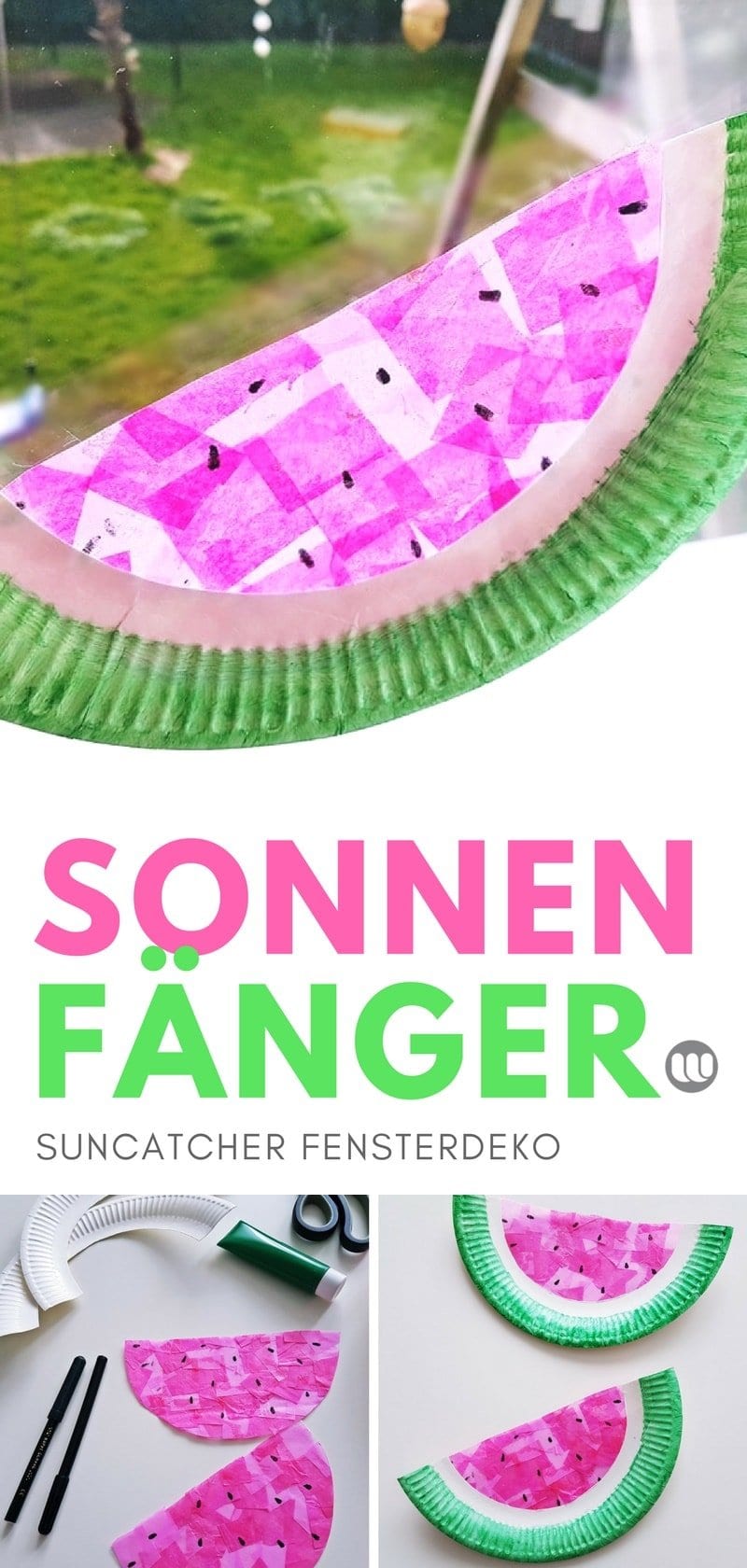 Fensterbild Wassermelone Sommer basteln mit Kindern, Kleinkinder, Kindergarten