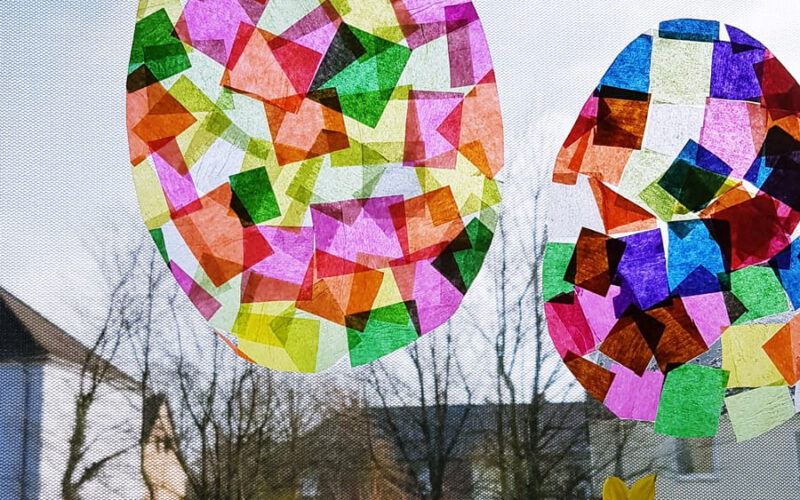 Osterdeko basteln mit Kinder, Suncatcher Bastelanleitung