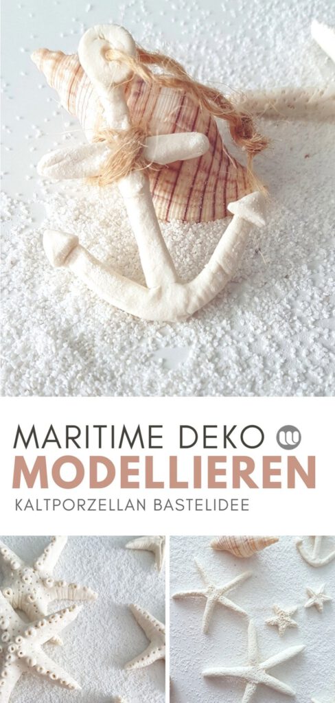 Kreative Dekoidee mit selbstgemachten Seesternen und Ankern aus Fimo und Salzteig, maritim dekoriert.