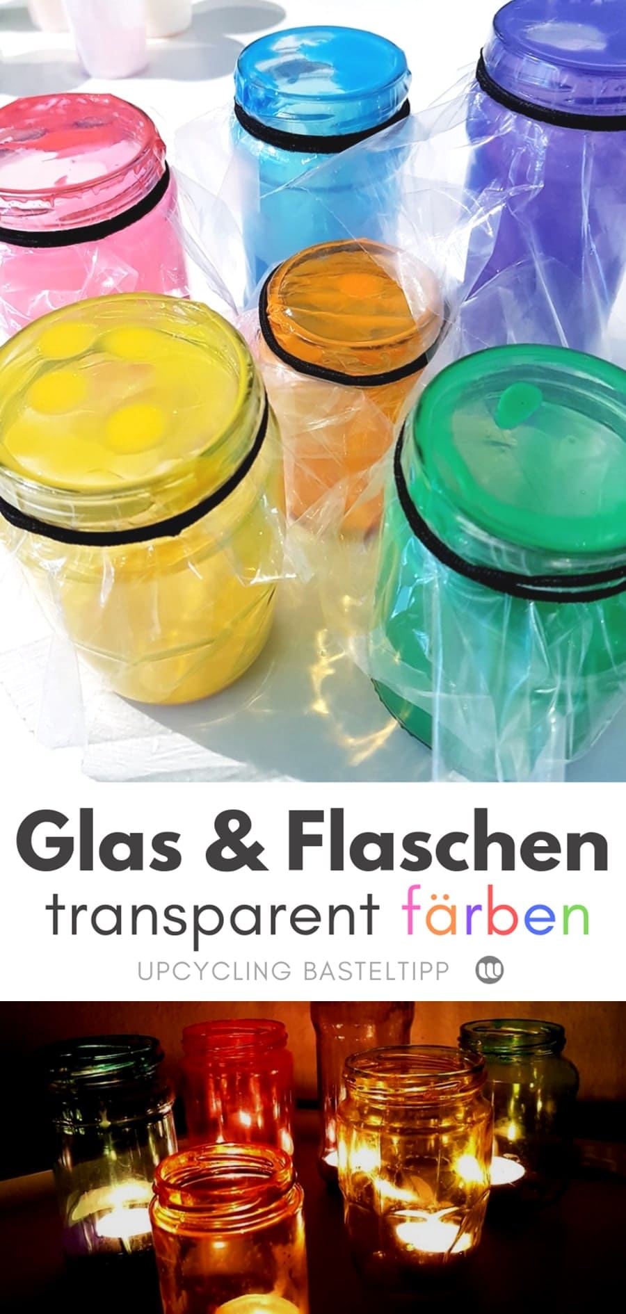 Glas & Flaschen transparent färben mit Lebensmittelfarbe: Upcycling Bastelanleitung zum Gläser färben #upcycling #glas_färben #sommerdeko #maritime_deko