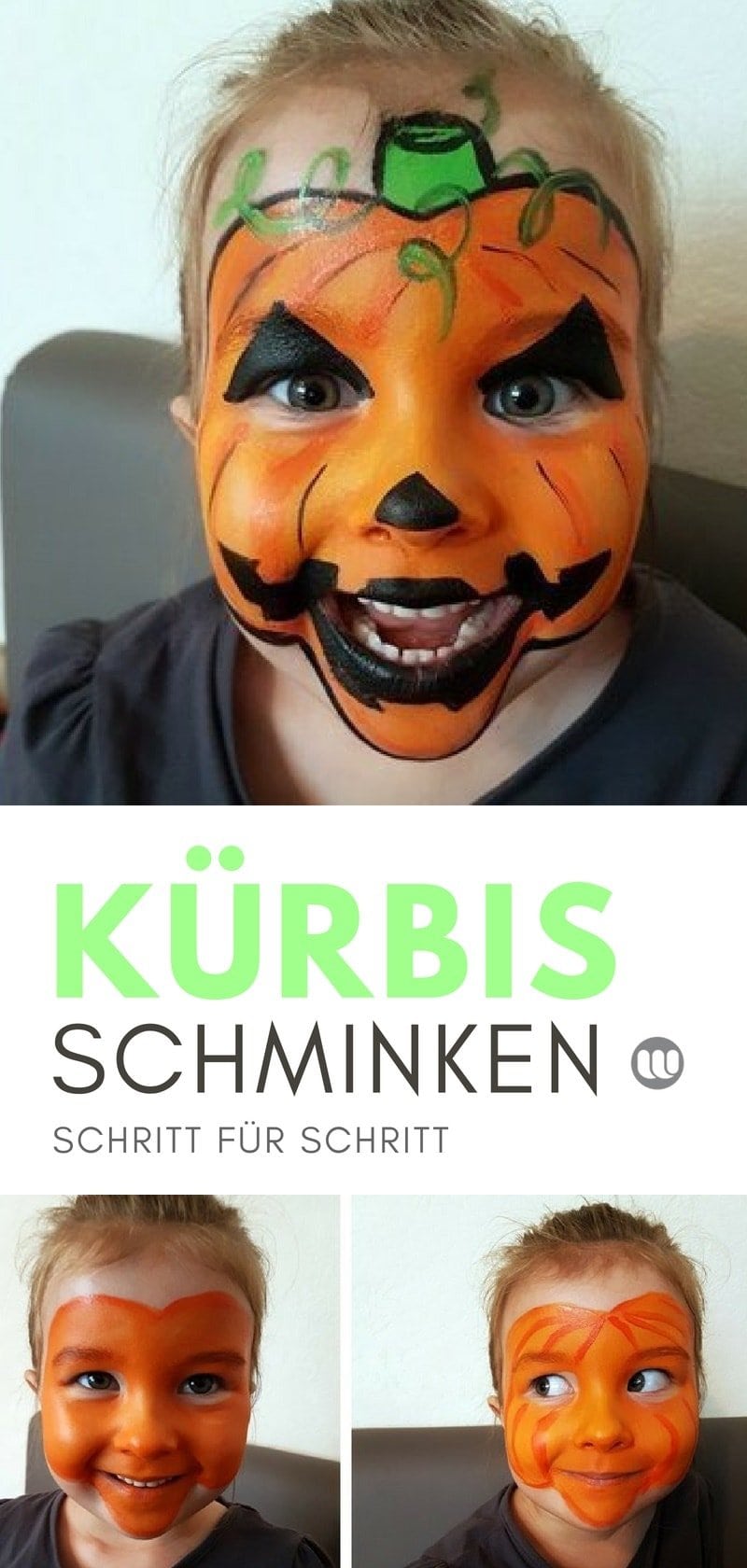 Schminkkanleitung zum Kürbis Schminken bei Kindern #Halloween #schminken #Kürbis